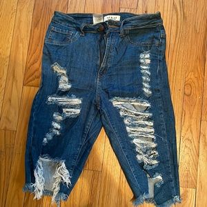 Ripped Blue Jean Bermuda Shorts